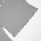 Solid-Color Round-Neck Button-Decorated T-Shirt