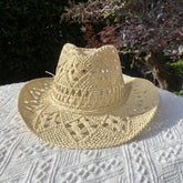 RETRO FLAT TOP SUNSHADE WOVEN STRAW HAT FOR WOMEN_CWAH3397
