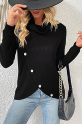 Women Solid Color Button Up Turtleneck Sweater_Cwoswl1508