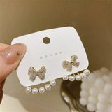 SWEET PEARL INLAID BOW ONE PAIR TWO WEAR EARRINGS_CWAJE3013
