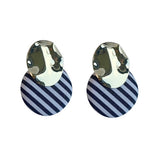 RETRO BLACK AND WHITE STRIPED ROUND EARRINGS_CWAJE2182