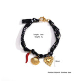 Unique Handmade Silk Bracelet With Metal Pendant