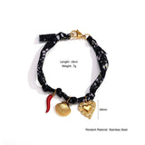 Unique Handmade Silk Bracelet With Metal Pendant