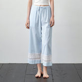 Yarn-Dyed Patchwork Lace Cotton Pajama Pants