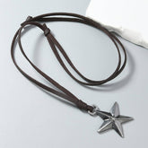 SIMPLE ADJUSTABLE PENTAGRAM LEATHER NECKLACE_CWMM4603