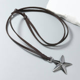 SIMPLE ADJUSTABLE PENTAGRAM LEATHER NECKLACE_CWMM4603