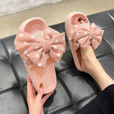 STYLISH THICK SOLED CUTE POLKA DOT BOW SLIPPERS_CWSHS0639