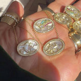 Womens Oval Lucky Charm Pendant Necklace_Cwmm3923