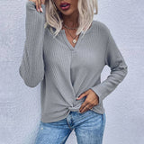 Waffle Knot Solid Color Long Sleeve Base Top