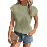 Solid Textured Short Sleeve Pullover Top