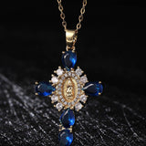 Zirconia Pendan Virgin Mary Cross Necklace_Cwmm5867