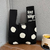 Black And White Polka Dot Knitted Bag_Cwab3227