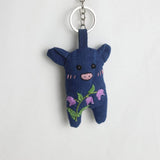 HAND EMBROIDERED BLUE DYE PIG PLUSH KEYCHAIN_CWMM6005