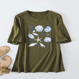 CUTE BOW PRINT T SHIRT FOR WOMEN SHELL NECKLINE_CWTTS1465