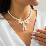 IMITATION PEARL BEADED NECKLACE WITH PEARL BOW_CWAJE1163
