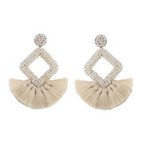 GEOMETRIC DIAMOND SHAPED RICE BEAD TASSEL EARRINGS_CWAJE1043