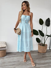 Square-Neck Lace-Up Sleeveless Striped Dress