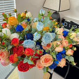 SINGLE STEM 4 HEAD COUNTRY STYLE BURNT EDGE ROSES_CWMM6473