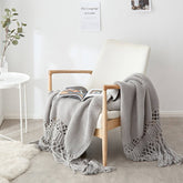 SOLID COLOR HOLLOW TASSEL HAND KNITTED BLANKET_CWMM2369