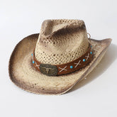 Vintage Hollow Out Straw Cowboy Beach Hat_Cwah3656