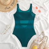 Womens Mesh Splicing One-Piece Swimsuit