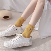RUFFLE HEM CHRYSANTHEMUM EMBROIDERED SOCKS_CWMS0984
