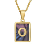 SQUARE SHELL 26 LETTER PENDANT NECKLACE_CWAJE0674