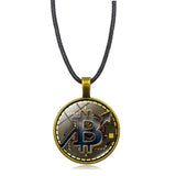 GOLD COIN BITCOIN TIME GEMSTONE PENDANT NECKLACE_CWAJE0704