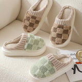 CHECKERED FUZZY WARM SLIPPERS COZY STYLISH_CWSHS0270