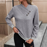 Solid Color Long-Sleeved Button-Decorated Hoodie