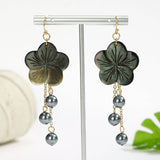 HIGH GRADE BLACK SHELL TASSEL BLACK BEAD EARRINGS_CWMM4323