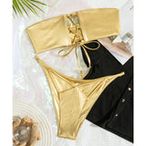GOLD FOIL BIKINI SET SEXY STRAPLESS SWIMSUIT_CWMW0691