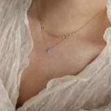 BLUE TEARDROP GLITTER DOUBLE LAYER NECKLACE_CWAJE1579