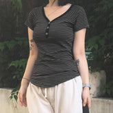 Vintage Shoulder Sleeve, Striped Color T-Shirt