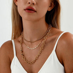 LAYERED STAINLESS STEEL 18K GOLD PLATED NECKLACE_CWMM3691