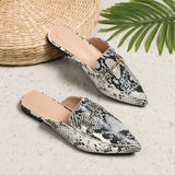 CASUAL SNAKE PRINT FLAT BOTTOM LAZY MULES_CWSHF0032