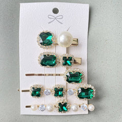 Vintage Crystal Glass Side Clip Hairpin Five-Piece Set