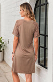 Solid-Color Hollowed-Out Lace Round-Neck Dress