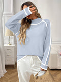 Semi-High-Neck Laid-Back Color-Blocking Sweater