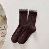 Twist Lace Ruffle Crew Socks For Women_Cwms1348