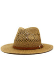 BROWN BELT VENTED WEAVE STRAW HAT_CWAH081