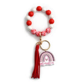 LEOPARD WOOD BEAD BRACELET HEART KEYCHAIN_CWAB5075