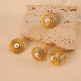 STYLISH STAINLESS STEEL PEARL HOOP STUD EARRINGSSET_CWMM8915