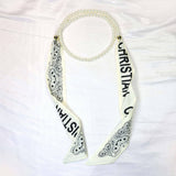 Black White Pearl Silk Scarf Belt_Cwasc04002