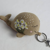 HAND EMBROIDERED WHITE FLOWER WHALE PLUSH CHARM_CWMM6020
