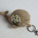 HAND EMBROIDERED WHITE FLOWER WHALE PLUSH CHARM_CWMM6020