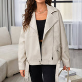 Washed Pu Leather Lapel Heavy Zipper Leather Coat