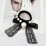 Pearl Lace Houndstooth Bow Hair Tie_Cwaha08049