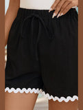 CONTRAST COLOR LACE CASUAL ELASTIC SHORTS_CWBSP0268