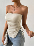 Solid Color Drawstring Short Strapless Vest